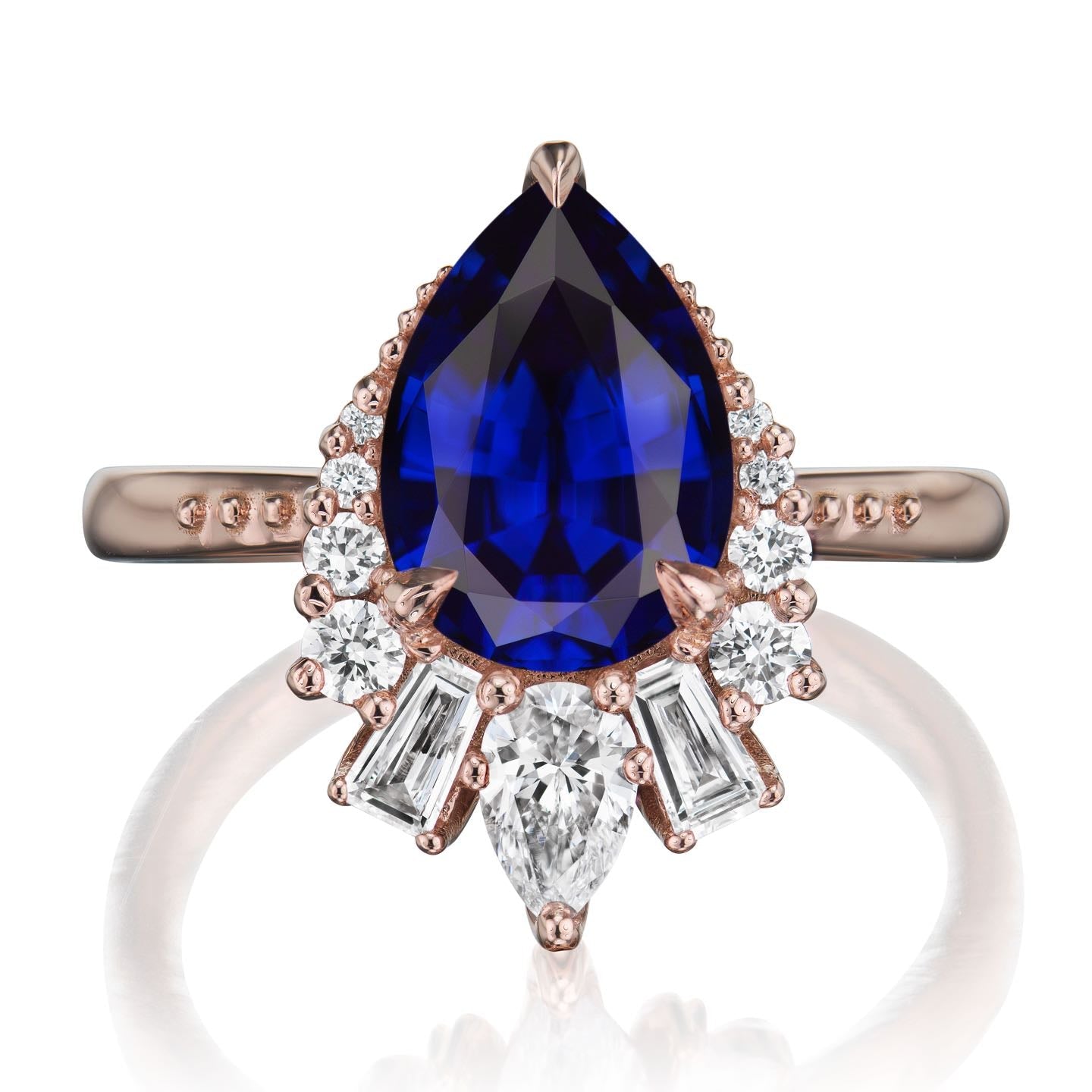 ・ARTEMIS・Pear Blue Sapphire Center, Diamond Accents (3.28ctw+)