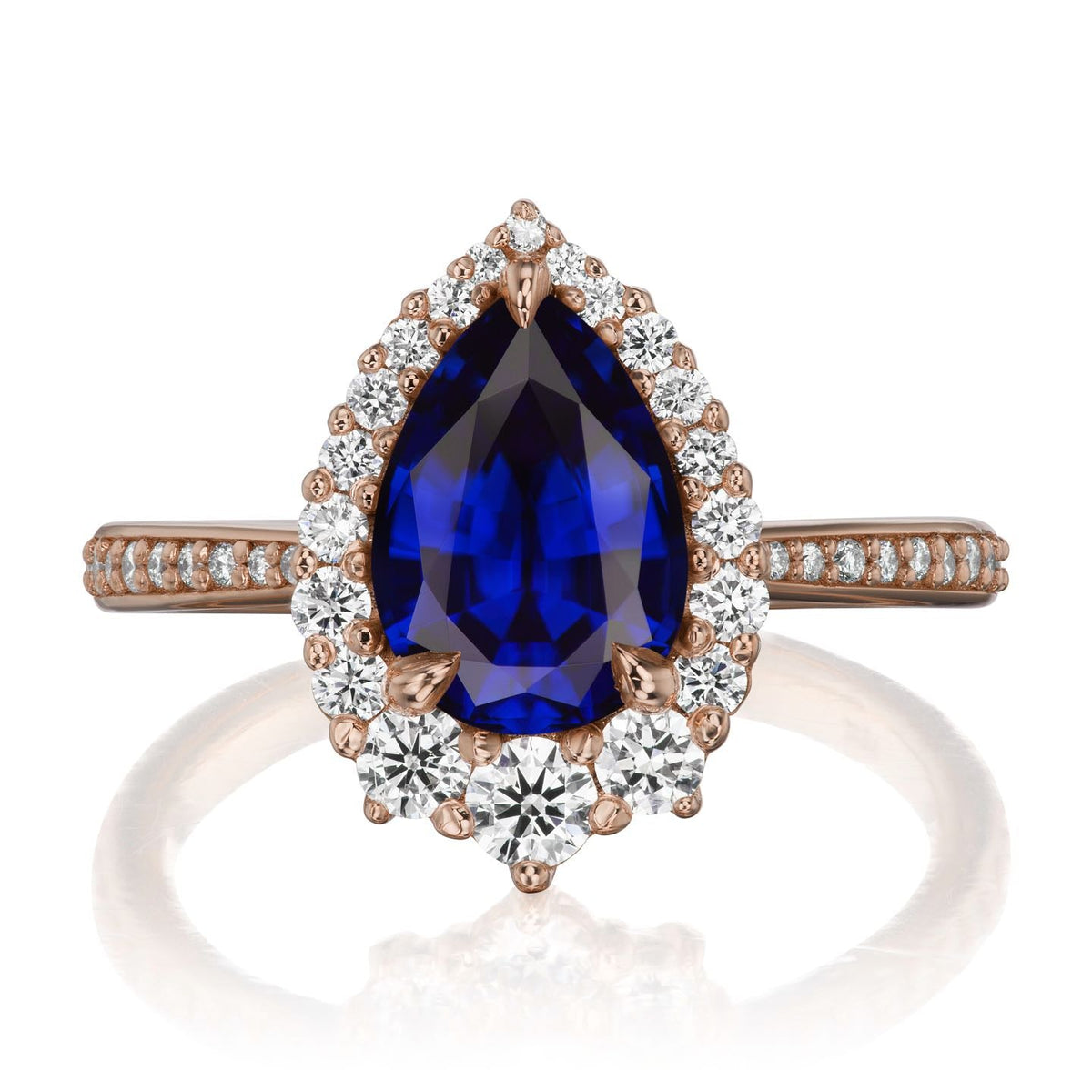・CELESTE・Pear Blue Sapphire Center, Diamond Halo (3.33ctw+)