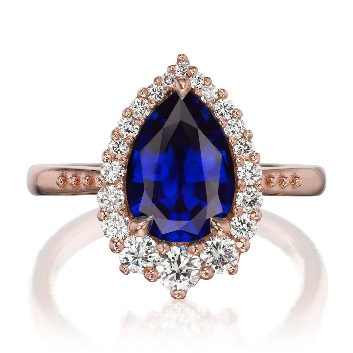 ・CELESTE・Pear Blue Sapphire Center, Diamond Halo (3.33ctw+)