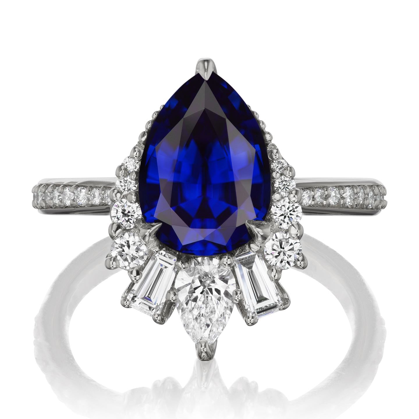 ・ARTEMIS・Pear Blue Sapphire Center, Diamond Accents (3.28ctw+)