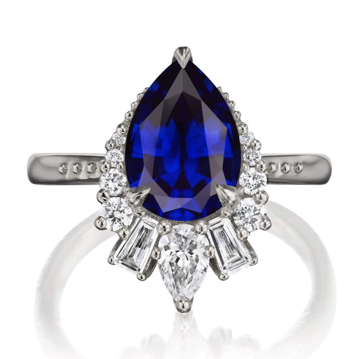 ・ARTEMIS・Pear Blue Sapphire Center, Diamond Accents (3.28ctw+)