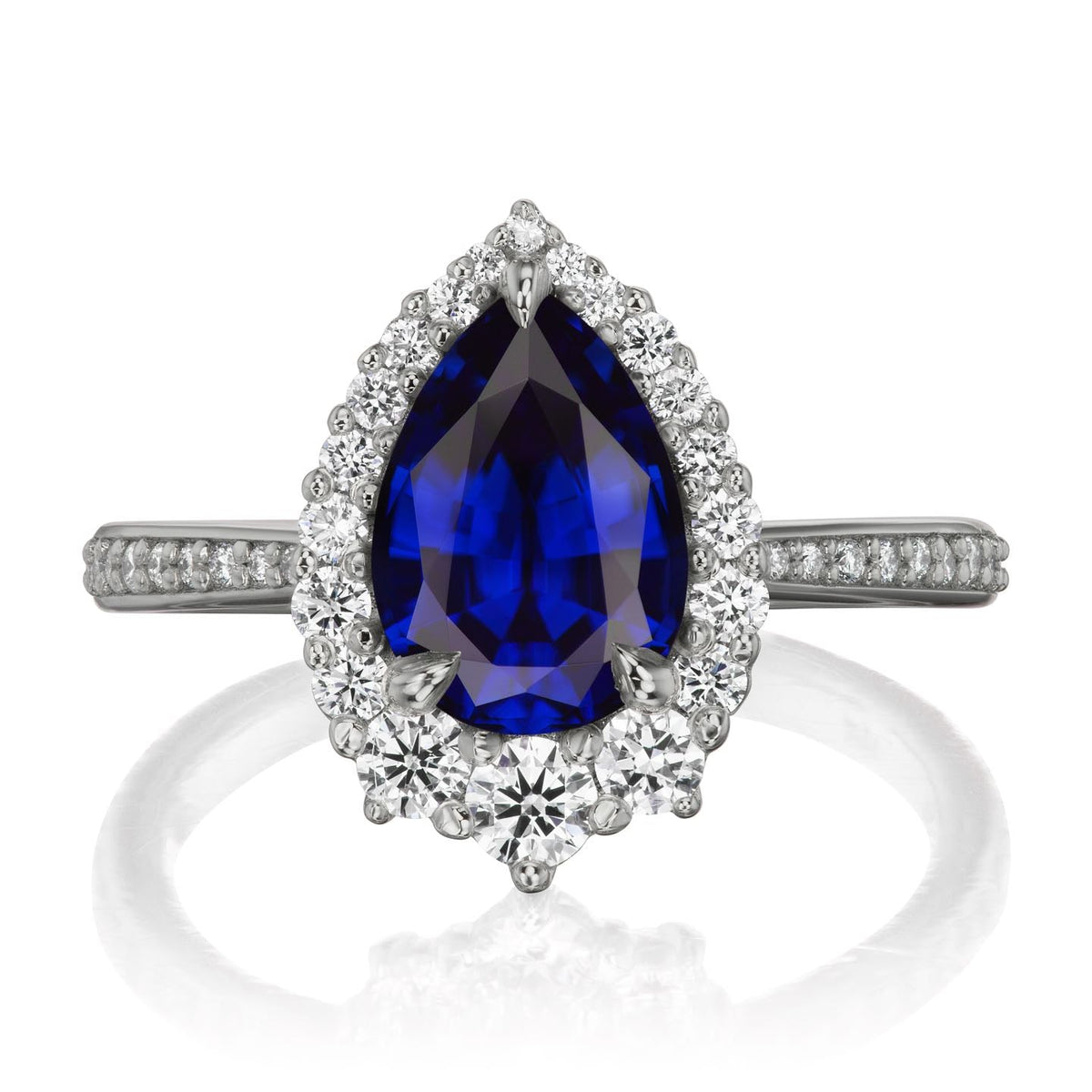 ・CELESTE・Pear Blue Sapphire Center, Diamond Halo (3.33ctw+)