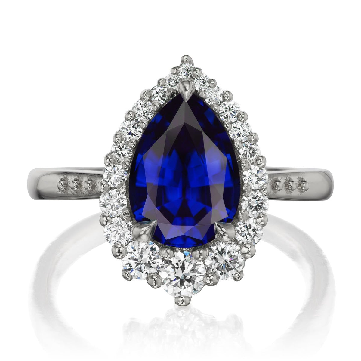 ・CELESTE・Pear Blue Sapphire Center, Diamond Halo (3.33ctw+)