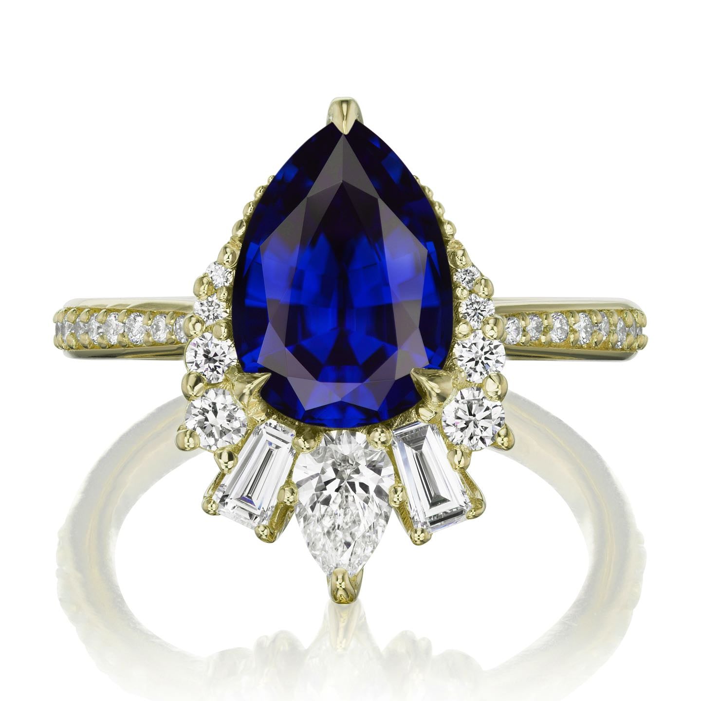 ・ARTEMIS・Pear Blue Sapphire Center, Diamond Accents (3.28ctw+)