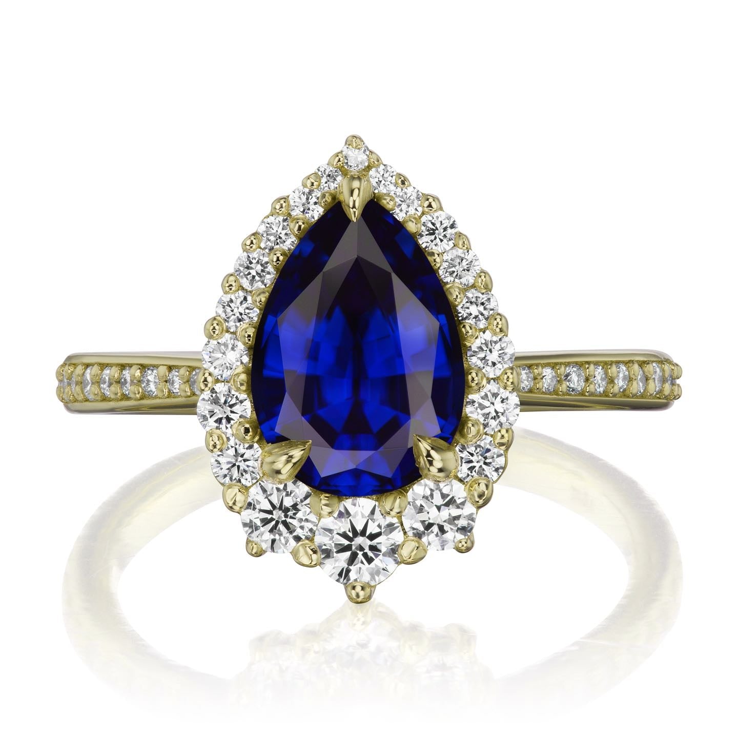 ・CELESTE・Pear Blue Sapphire Center, Diamond Halo (3.33ctw+)