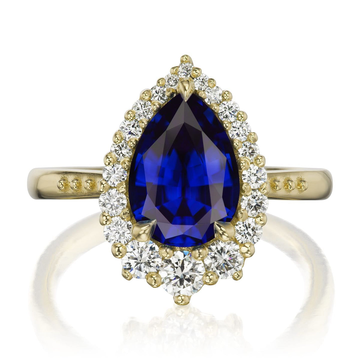 ・CELESTE・Pear Blue Sapphire Center, Diamond Halo (3.33ctw+)