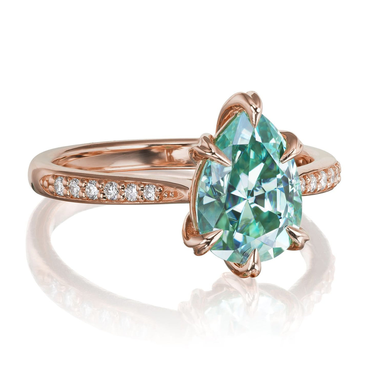 ・PETRA・Pear Aqua-Teal Iconic™ Moissanite, Diamond Band (2.1ct Center)