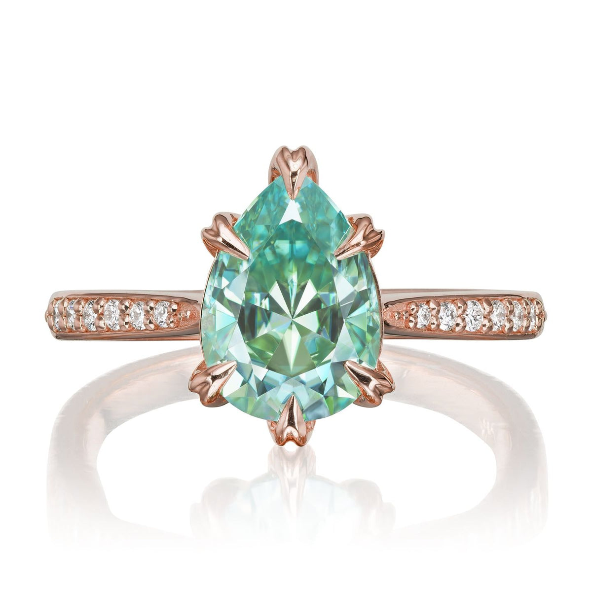 ・PETRA・Pear Aqua-Teal Iconic™ Moissanite, Diamond Band (2.1ct Center)