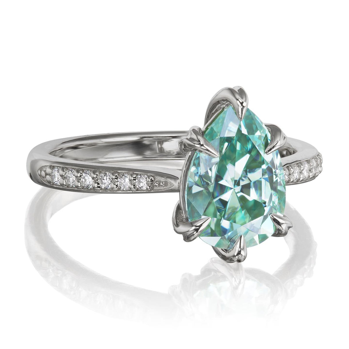・PETRA・Pear Aqua-Teal Iconic™ Moissanite, Diamond Band (2.1ct Center)