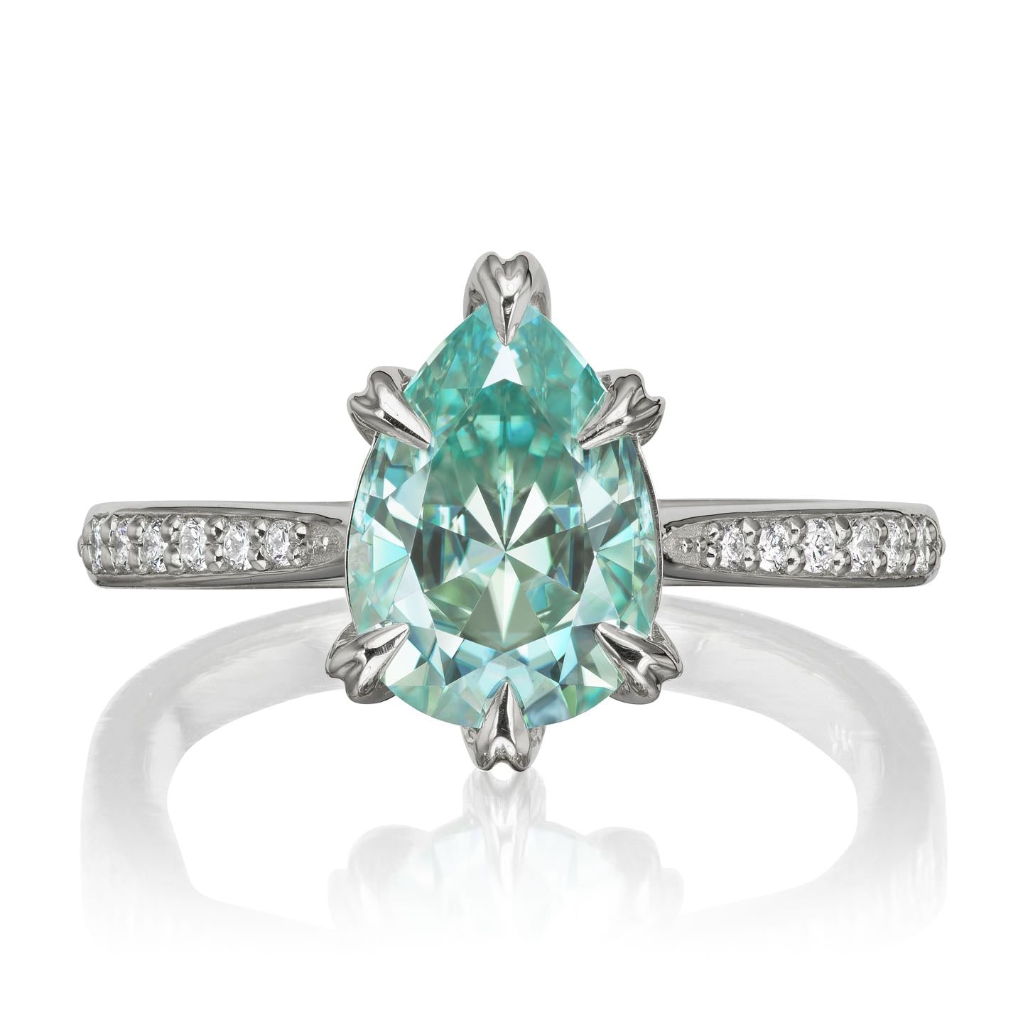 ・PETRA・Pear Aqua-Teal Iconic™ Moissanite, Diamond Band (2.1ct Center)