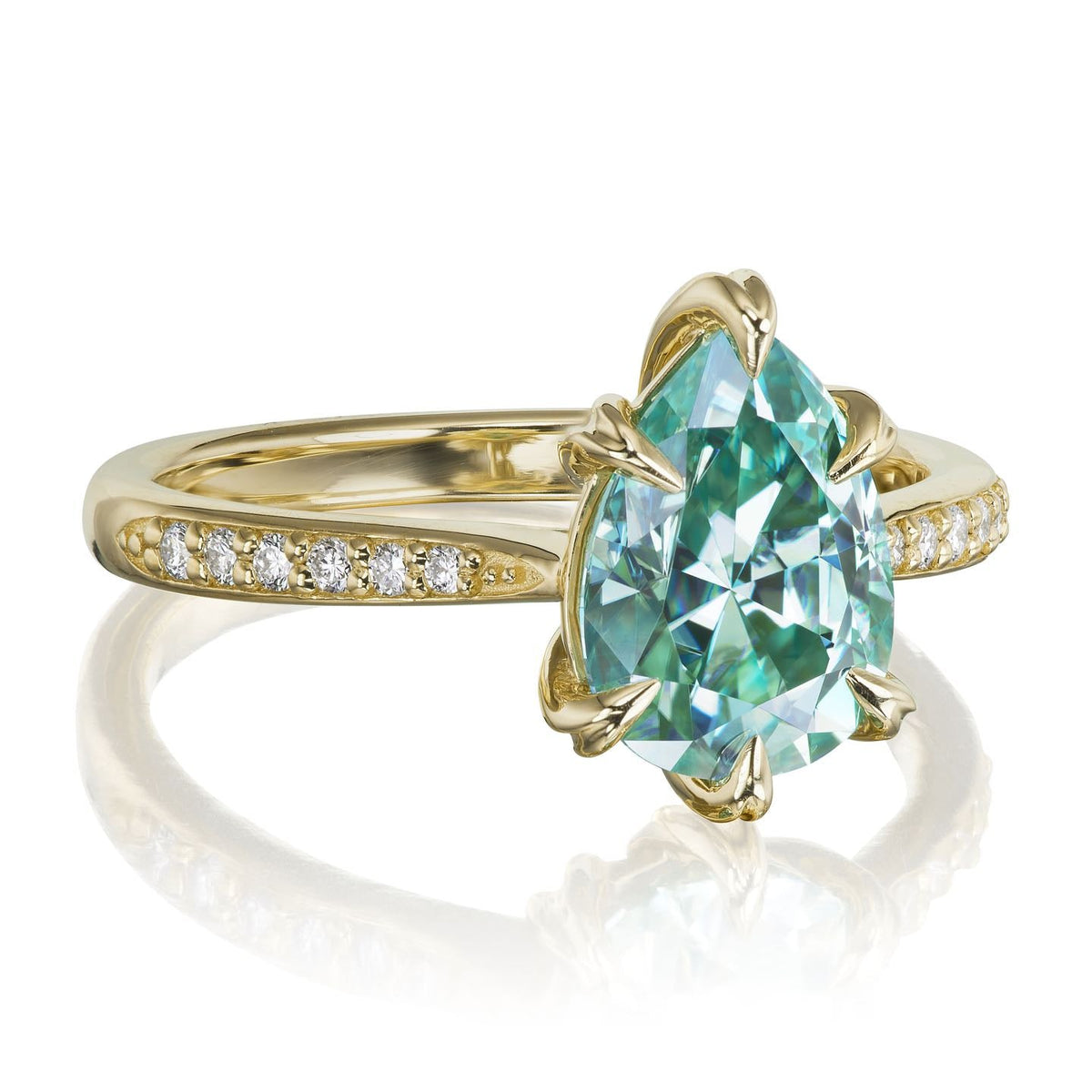 ・PETRA・Pear Aqua-Teal Iconic™ Moissanite, Diamond Band (2.1ct Center)
