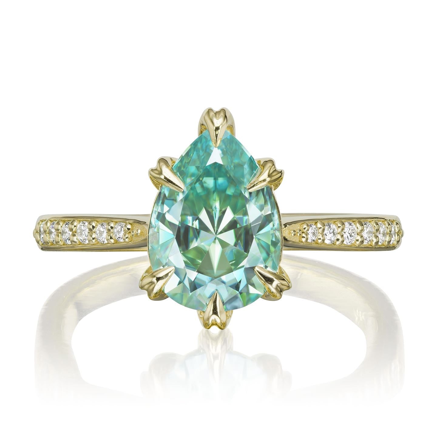 ・PETRA・Pear Aqua-Teal Iconic™ Moissanite, Diamond Band (2.1ct Center)