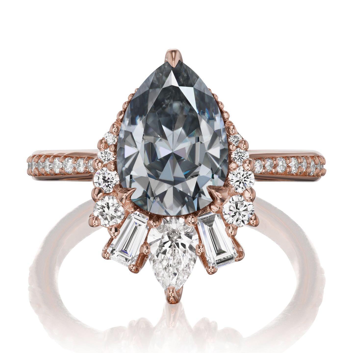 ・ARTEMIS・Pear Iconic™ Grey Moissanite Center, Diamond Accents (2.53ctw+)