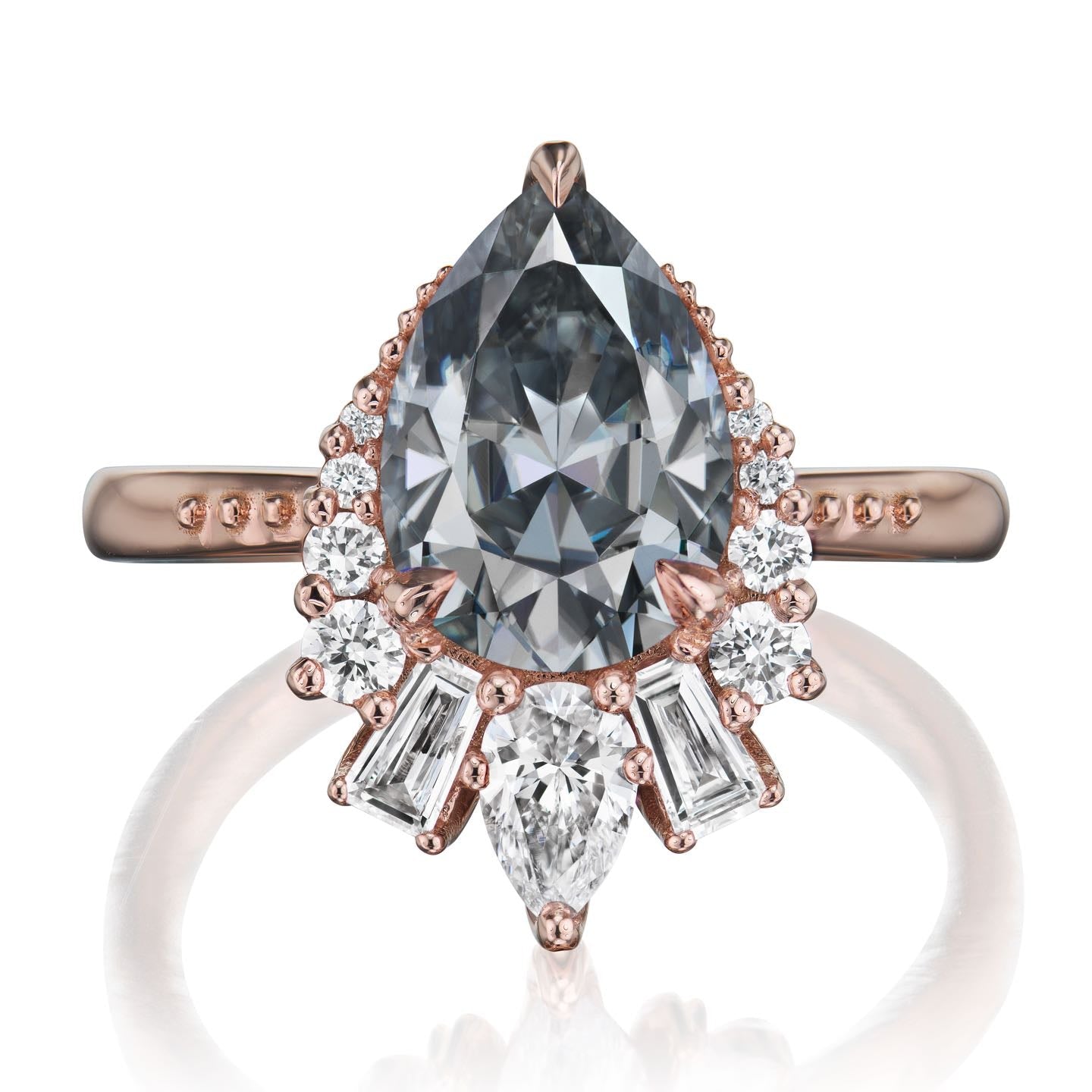 ・ARTEMIS・Pear Iconic™ Grey Moissanite Center, Diamond Accents (2.53ctw+)