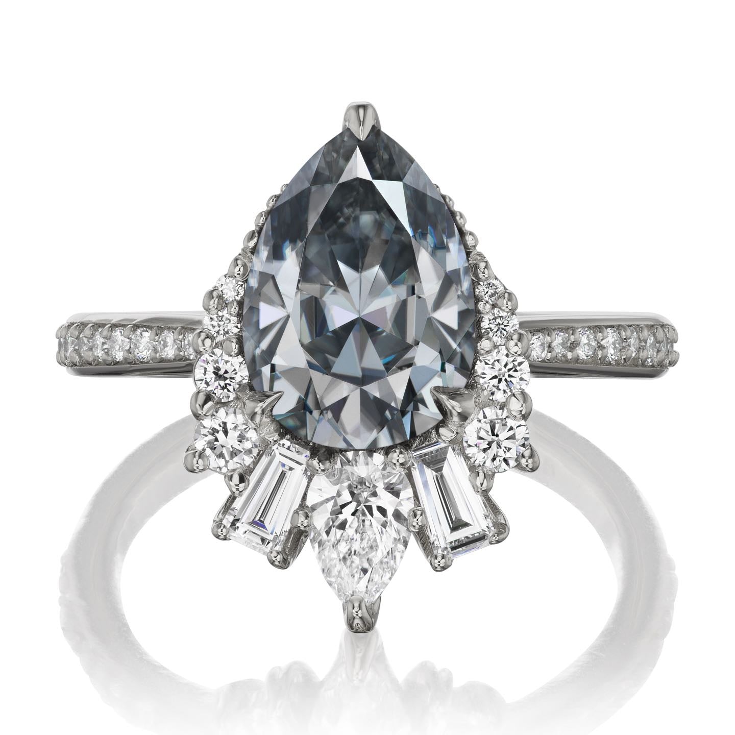 ・ARTEMIS・Pear Iconic™ Grey Moissanite Center, Diamond Accents (2.53ctw+)