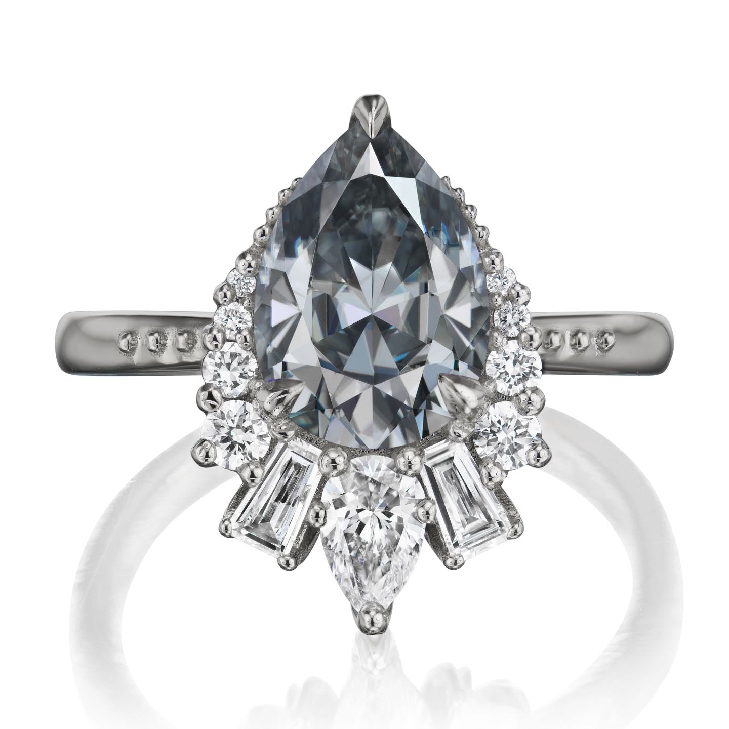 ・ARTEMIS・Pear Iconic™ Grey Moissanite Center, Diamond Accents (2.53ctw+)