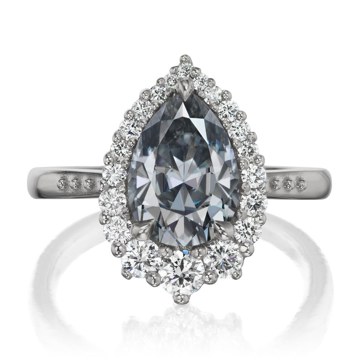 ・CELESTE・Pear Iconic™ Grey Moissanite Center, Diamond Halo (2.58ctw+)