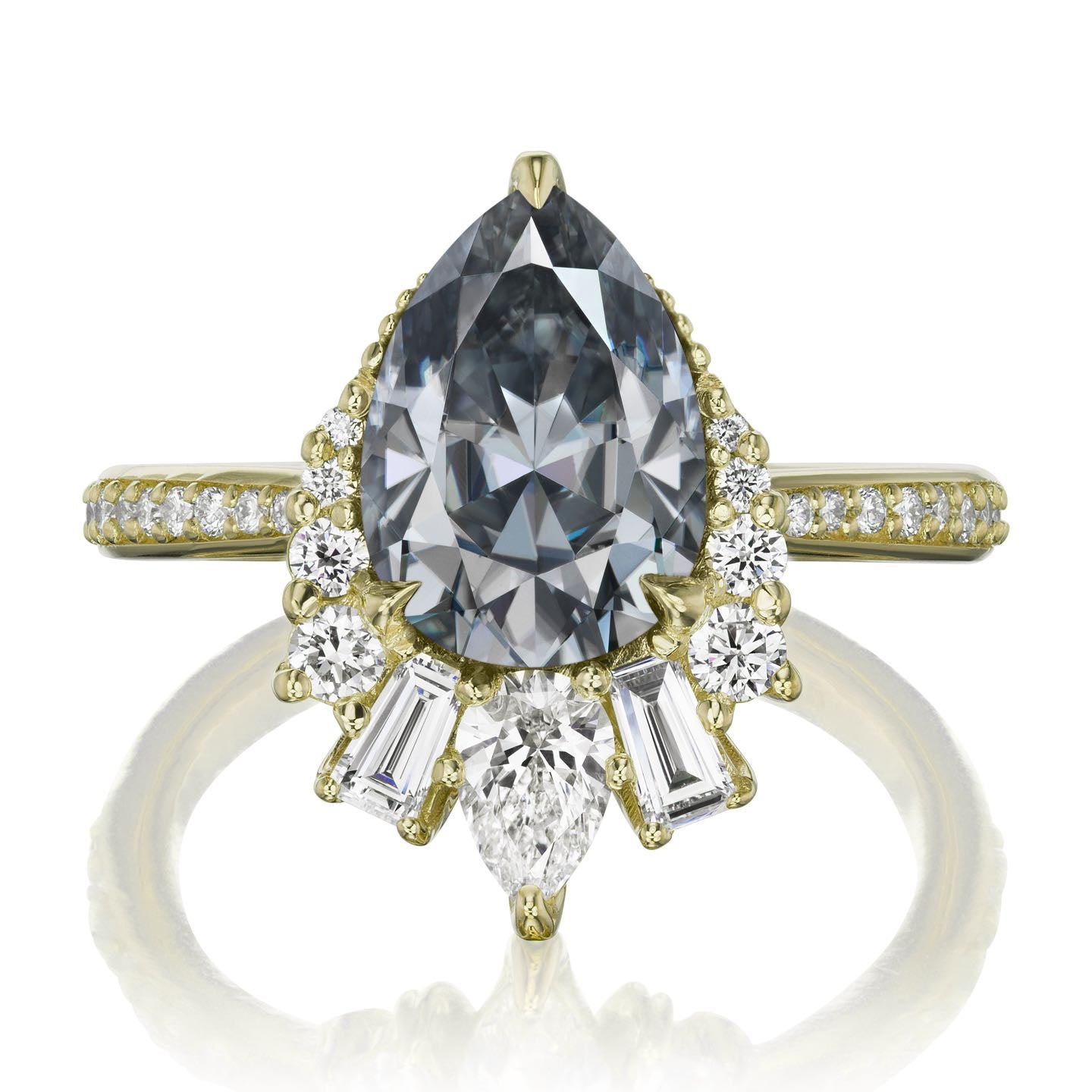 ・ARTEMIS・Pear Iconic™ Grey Moissanite Center, Diamond Accents (2.53ctw+)