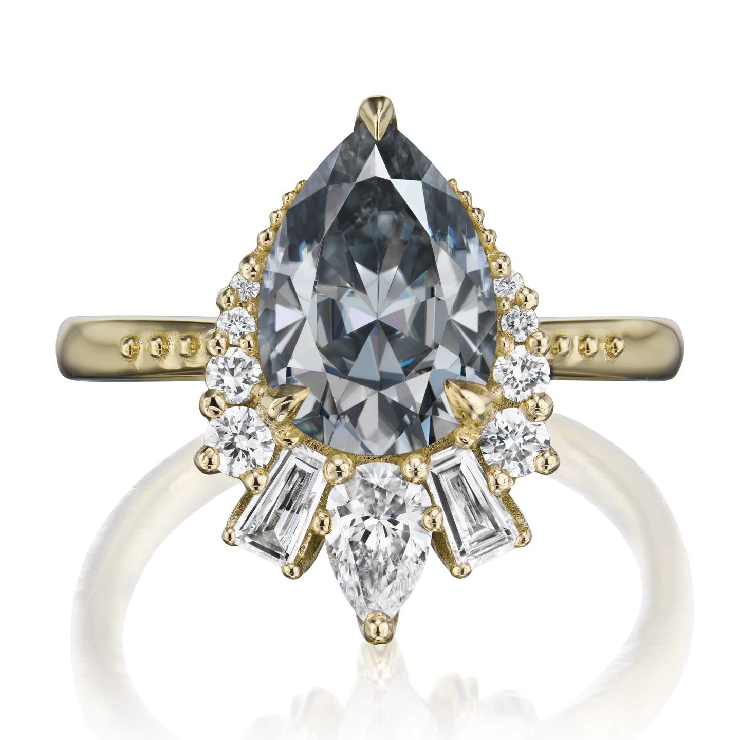 ・ARTEMIS・Pear Iconic™ Grey Moissanite Center, Diamond Accents (2.53ctw+)