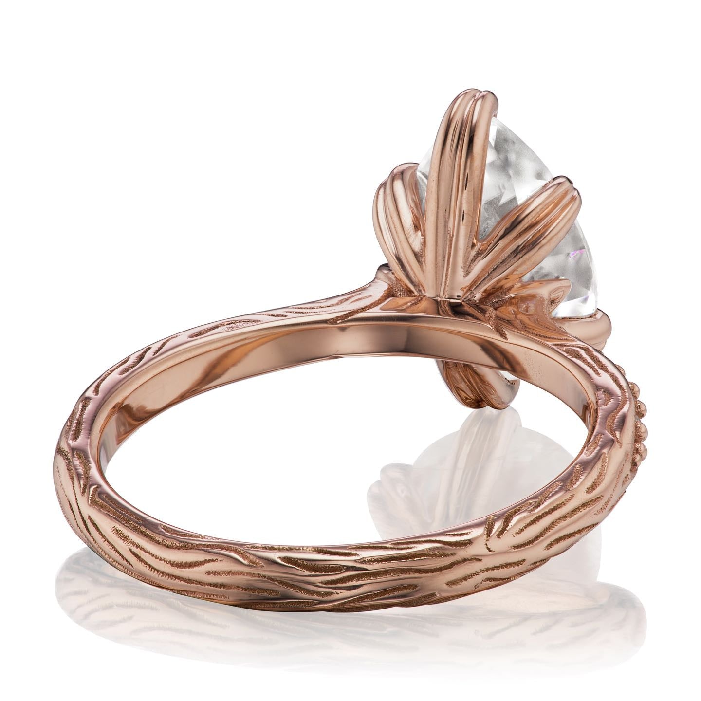 ・FAYE・Pear Moissanite Center, Twig Textured Diamond Band (2.1ct Center)