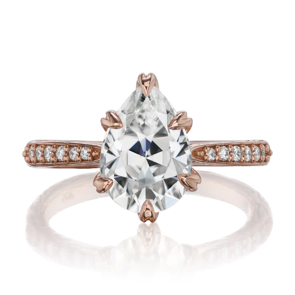 ・FAYE・Pear Moissanite Center, Twig Textured Diamond Band (2.1ct Center)