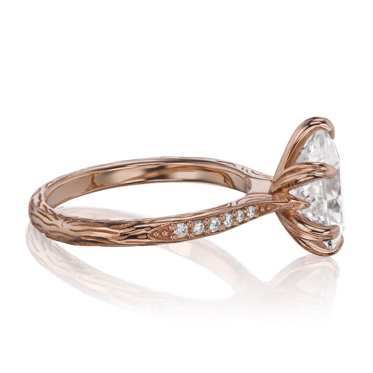 ・FAYE・Pear Moissanite Center, Twig Textured Diamond Band (2.1ct Center)