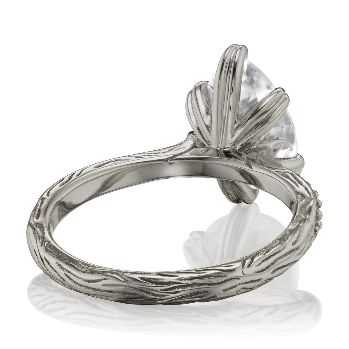 ・FAYE・Pear Moissanite Center, Twig Textured Diamond Band (2.1ct Center)