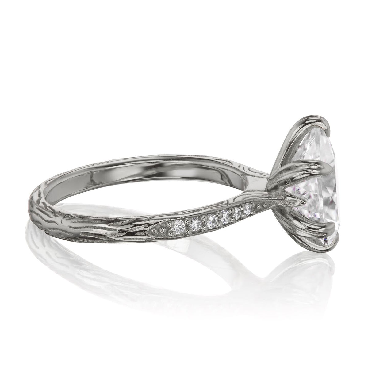 ・FAYE・Pear Moissanite Center, Twig Textured Diamond Band (2.1ct Center)