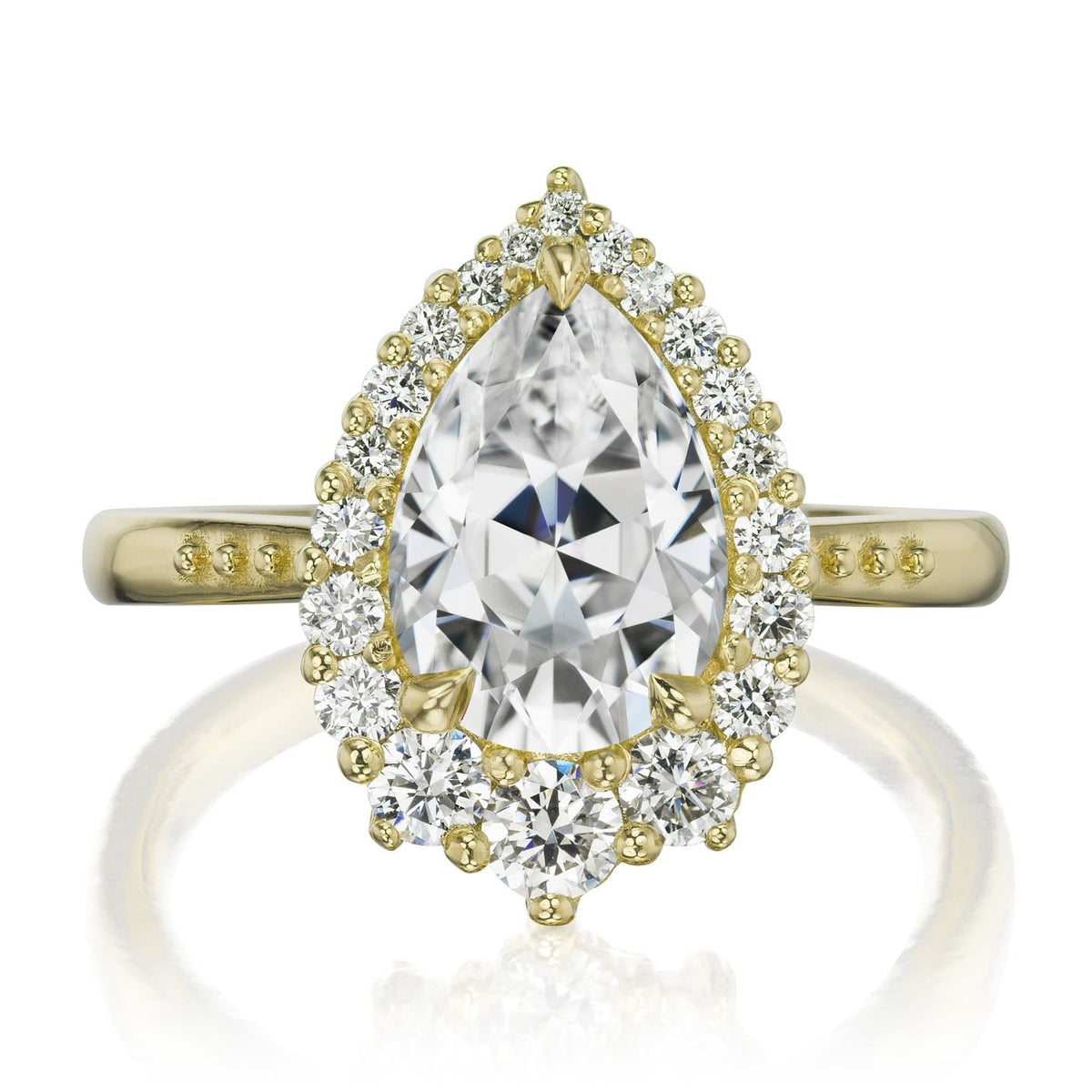 ・CELESTE・Pear Moissanite Center, Diamond Halo (2.58ctw+)