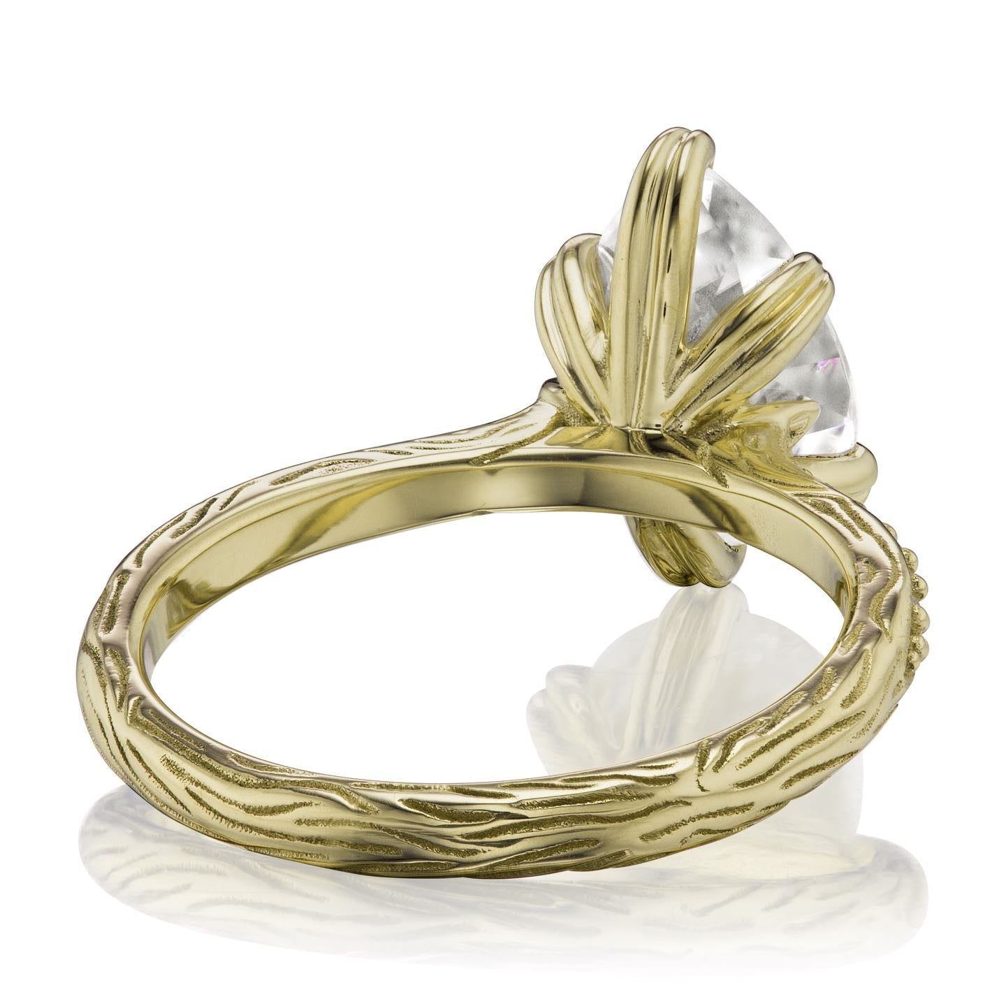 ・FAYE・Pear Moissanite Center, Twig Textured Diamond Band (2.1ct Center)
