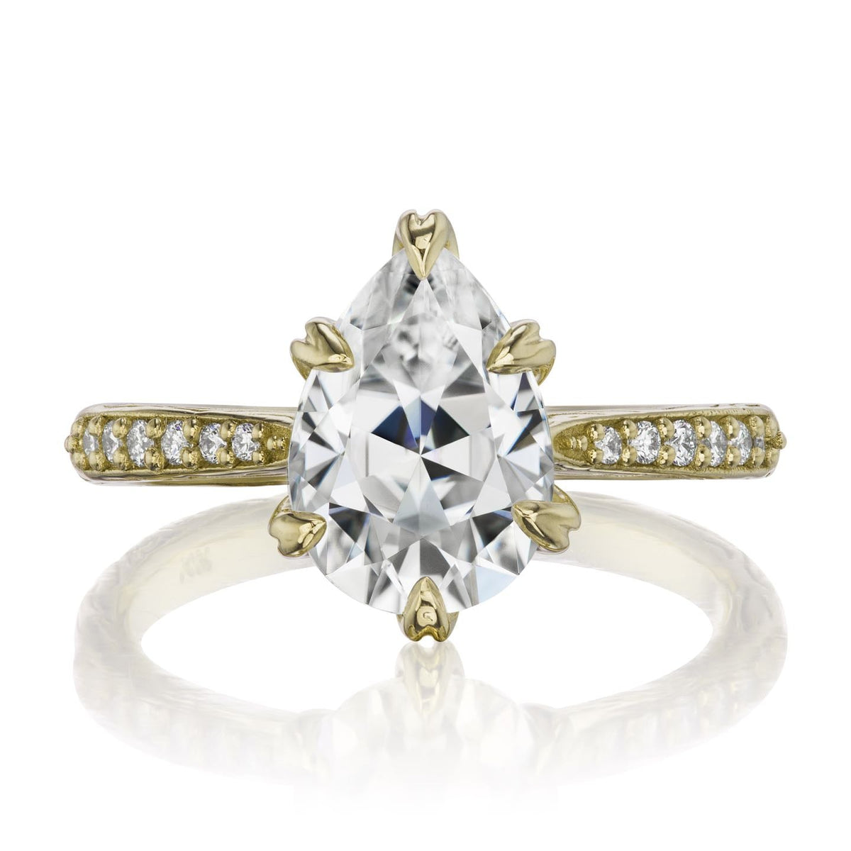 ・FAYE・Pear Moissanite Center, Twig Textured Diamond Band (2.1ct Center)