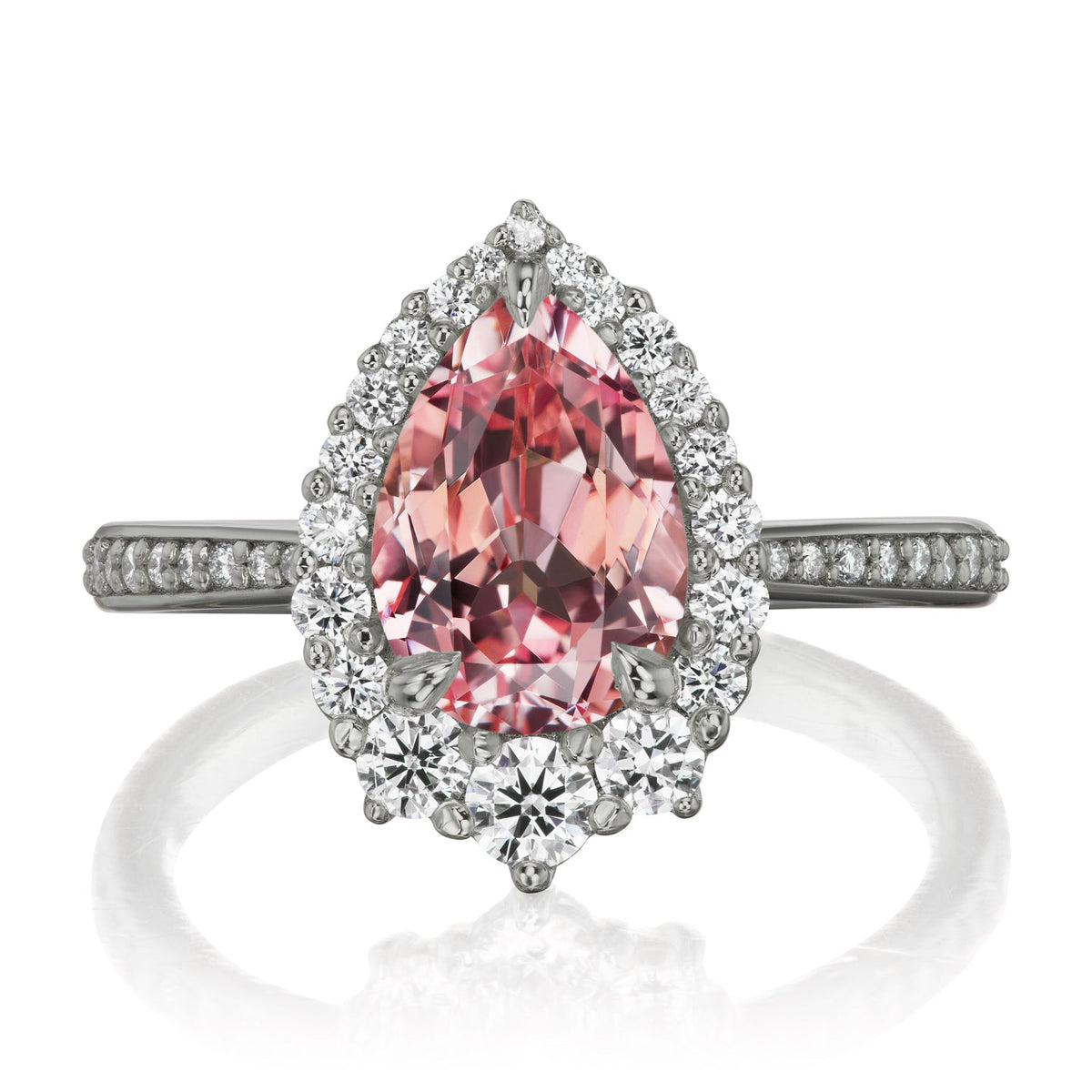 ・CELESTE・Pear Peach Sapphire Center, Diamond Halo (3.33ctw+)