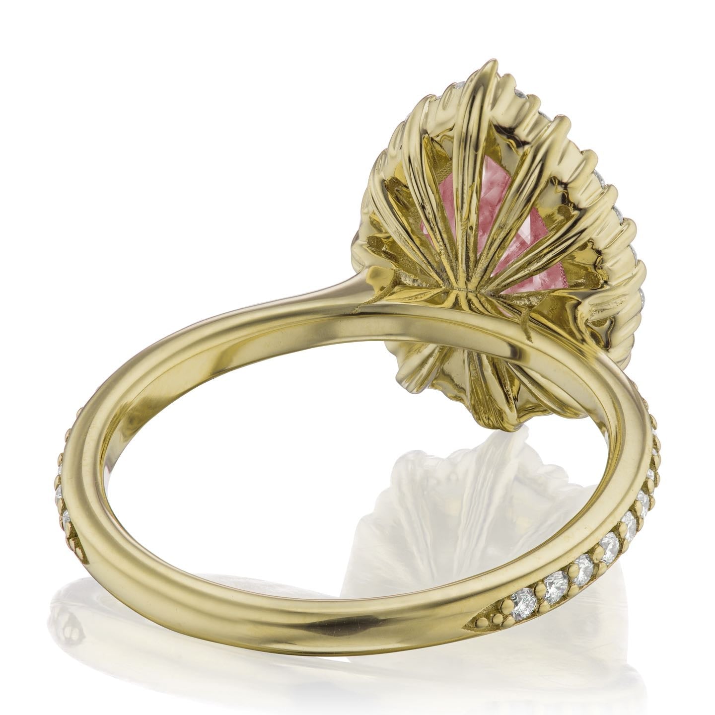 ・CELESTE・Pear Peach Sapphire Center, Diamond Halo (3.33ctw+)
