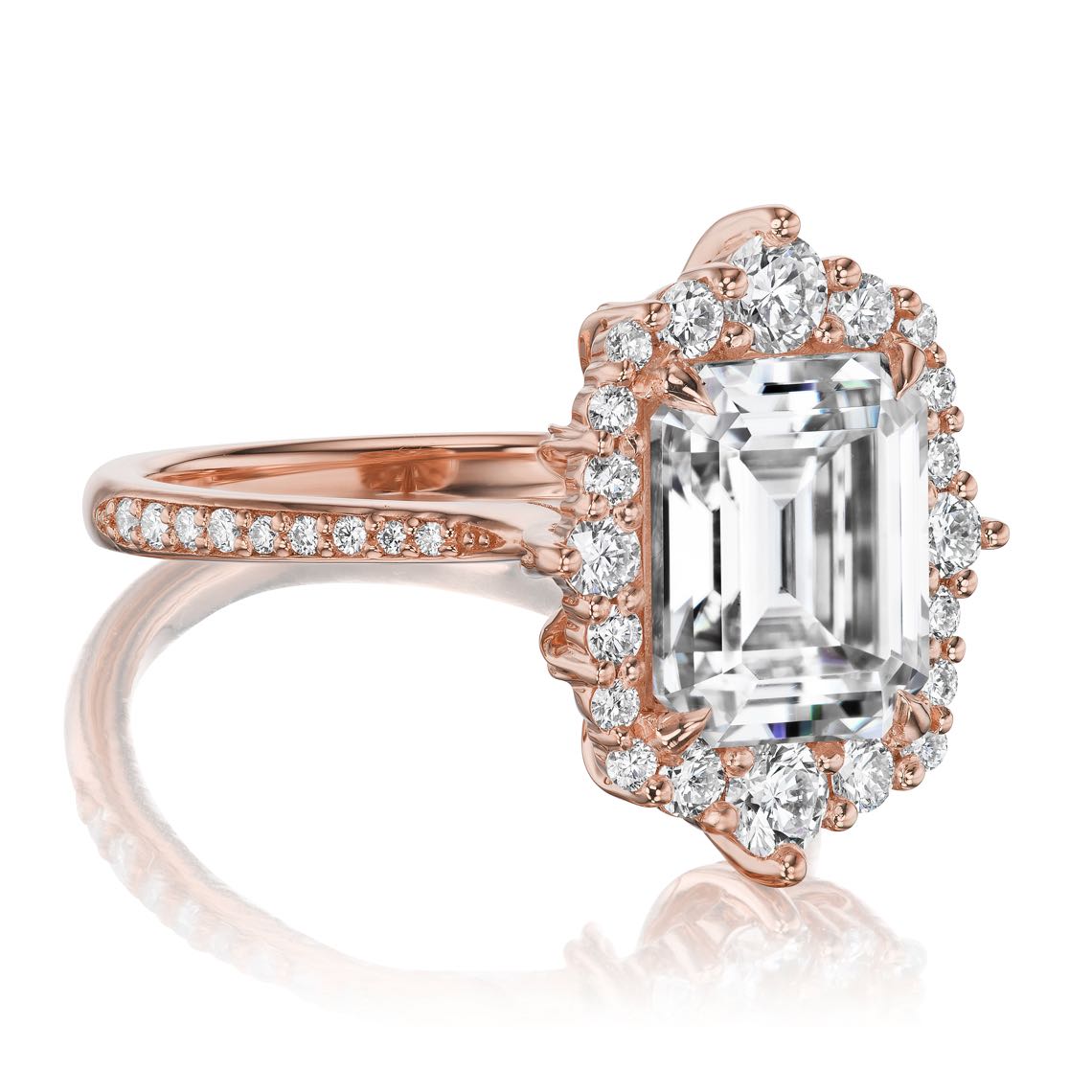 ・ADELINE・Emerald Cut Moissanite Center, Diamond Halo (4.15ctw+)