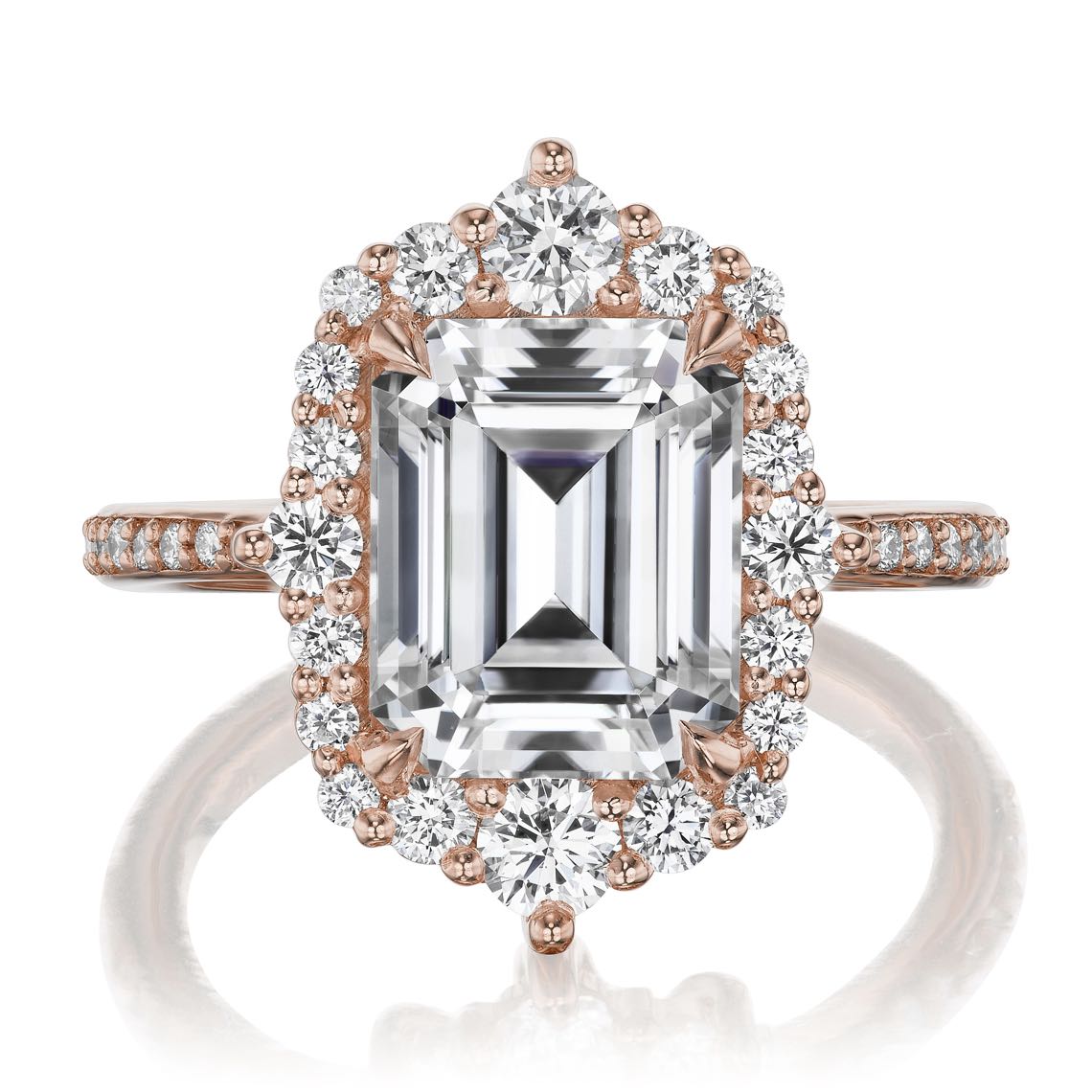 ・ADELINE・Emerald Cut Moissanite Center, Diamond Halo (4.15ctw+)