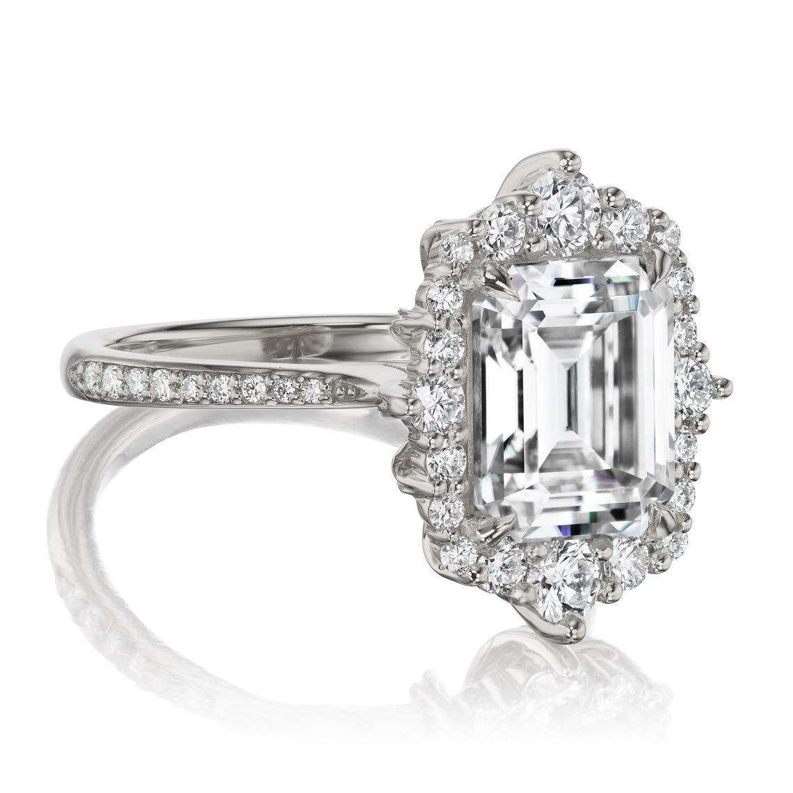 ・ADELINE・Emerald Cut Moissanite Center, Diamond Halo (4.15ctw+)