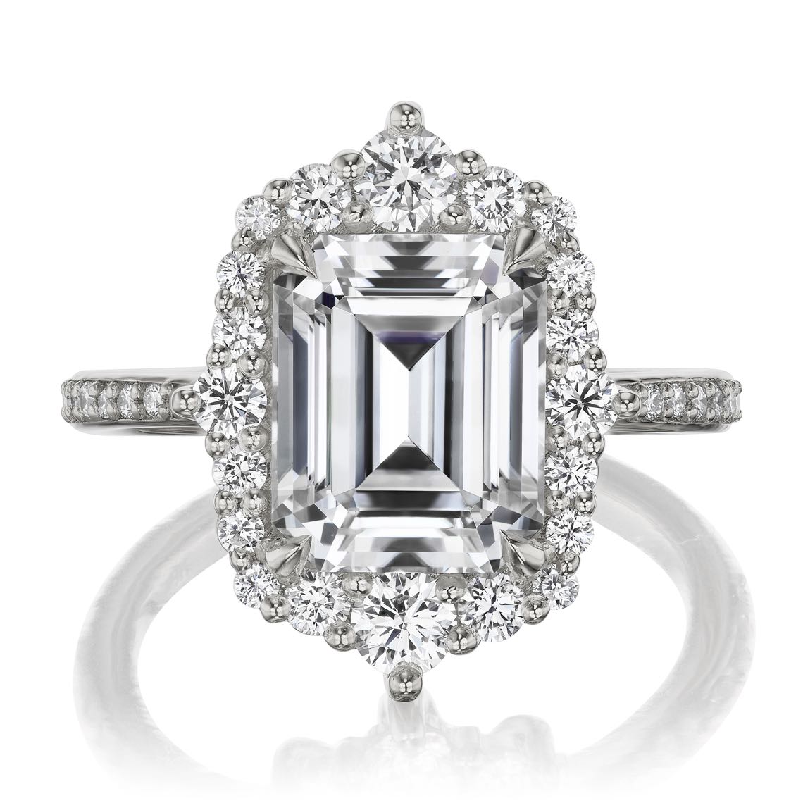 ・ADELINE・Emerald Cut Moissanite Center, Diamond Halo (4.15ctw+)
