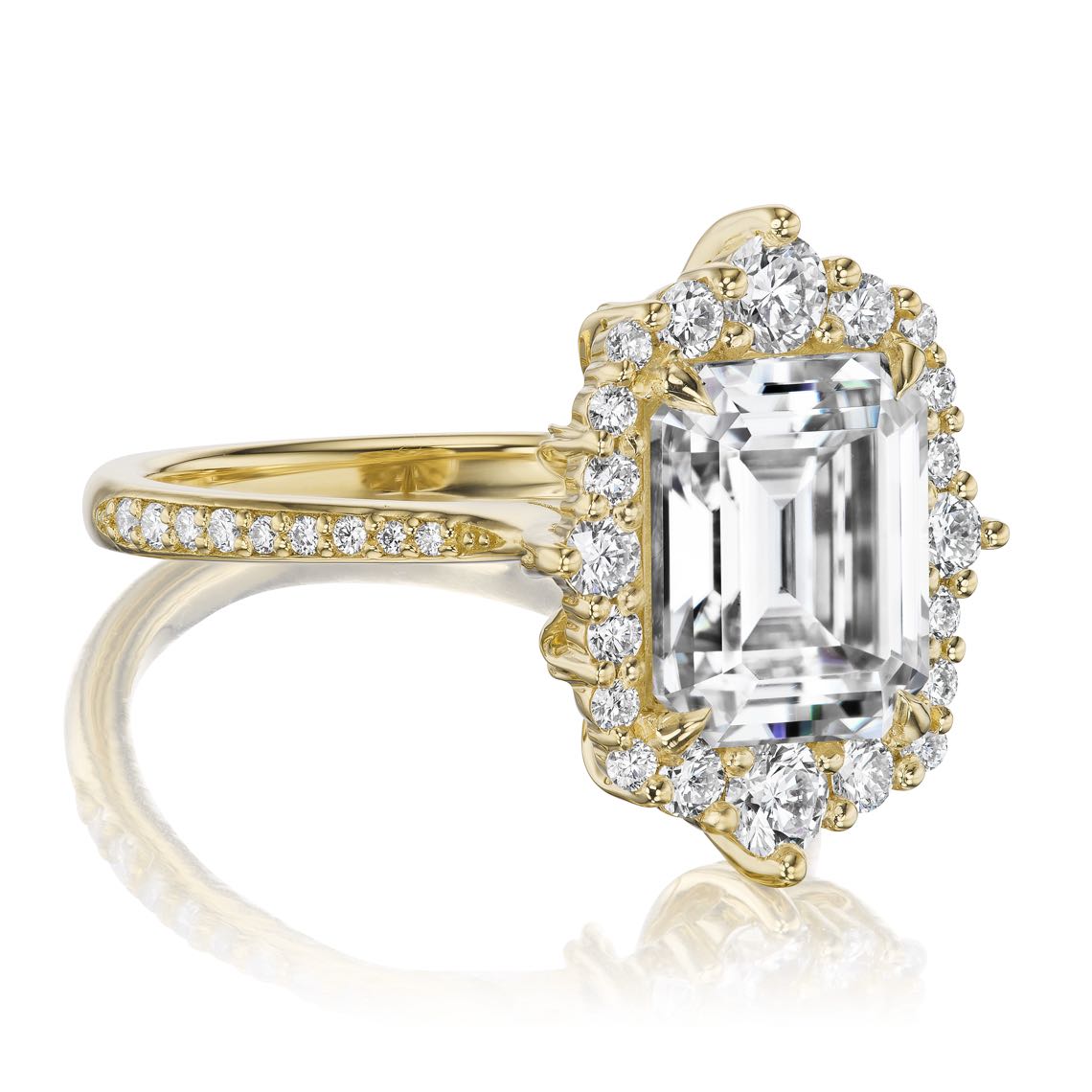 ・ADELINE・Emerald Cut Moissanite Center, Diamond Halo (4.15ctw+)