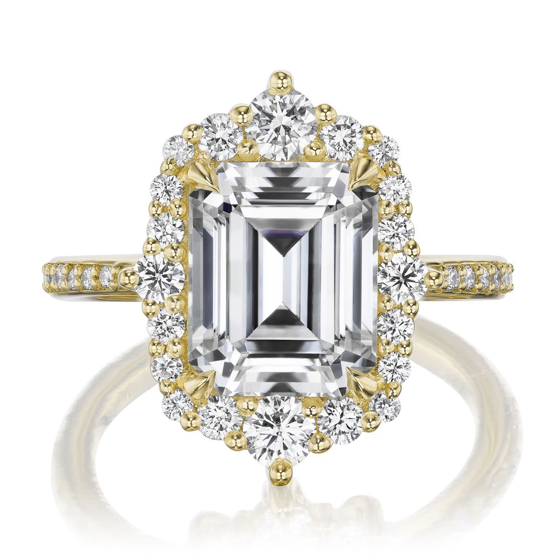 ・ADELINE・Emerald Cut Moissanite Center, Diamond Halo (4.15ctw+)