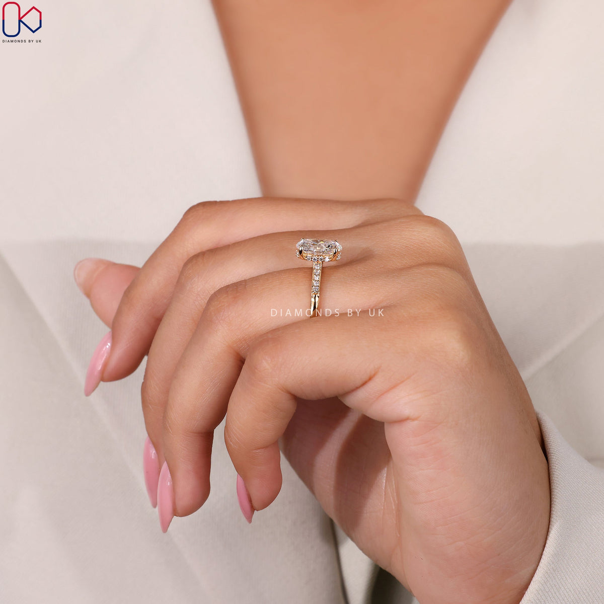 Oval Cut Diamond Hidden Halo Engagement Ring