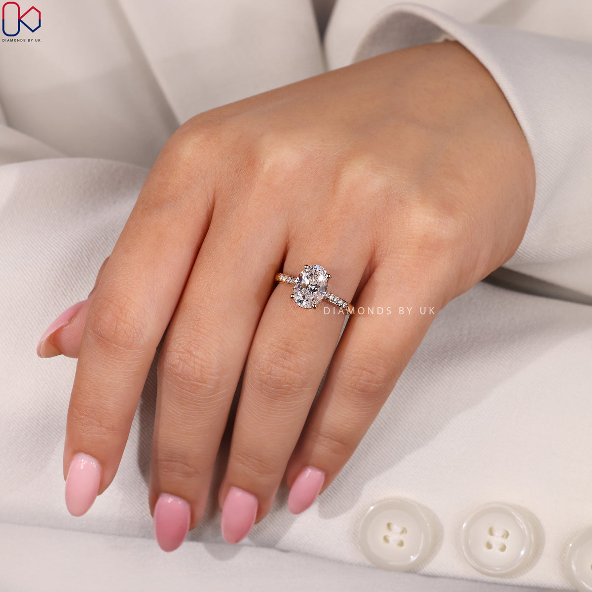 Oval Cut Diamond Hidden Halo Engagement Ring