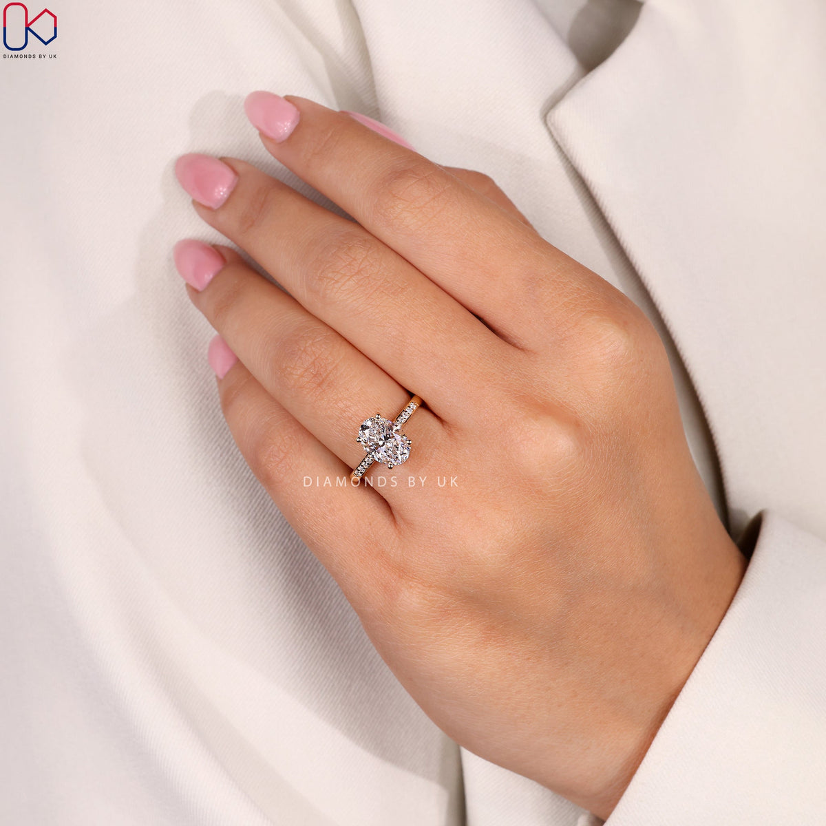 Oval Cut Diamond Hidden Halo Engagement Ring