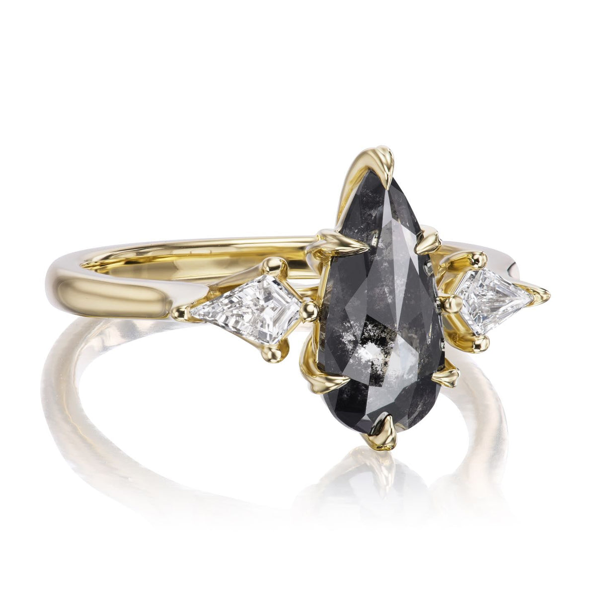 ・RAVEN・Pear Rose-Cut Salt + Pepper Diamond Center, Kite Diamonds (1.34ctw)
