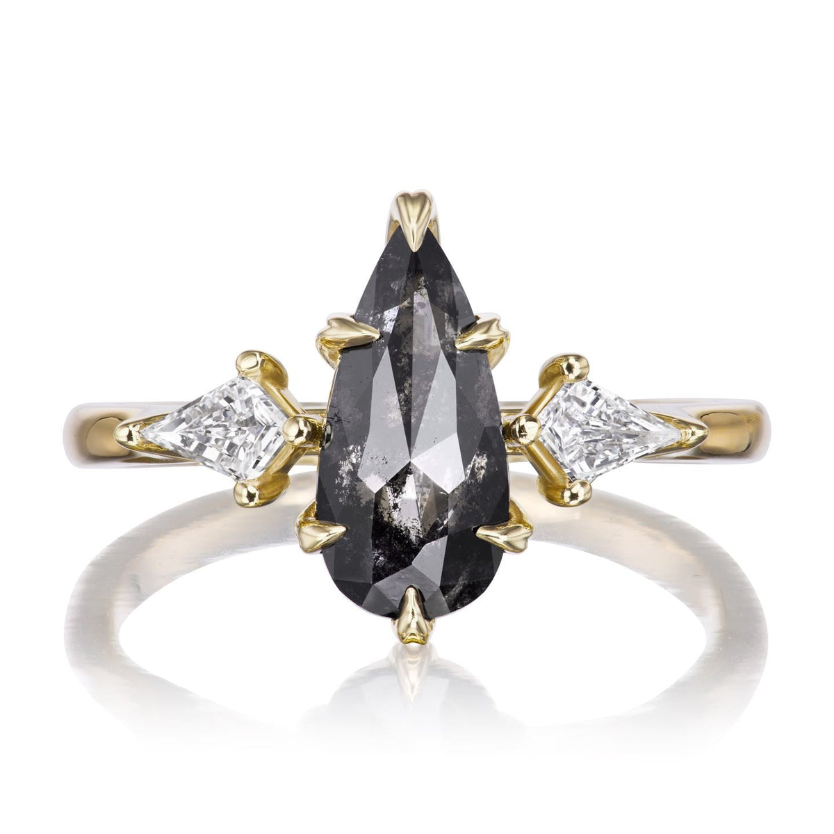 ・RAVEN・Pear Rose-Cut Salt + Pepper Diamond Center, Kite Diamonds (1.34ctw)
