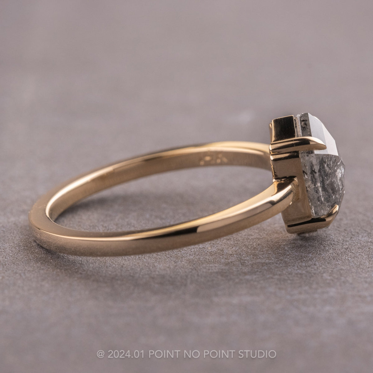 1.84 Carat Salt and Pepper Hexagon Diamond Engagement Ring, Jane Setting, 14K Yellow Gold