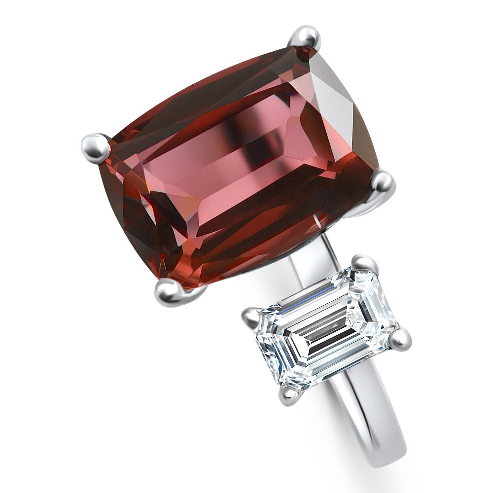 Genuine Tourmaline & Lab Grown Diamond Ring 14k White Gold Size 6