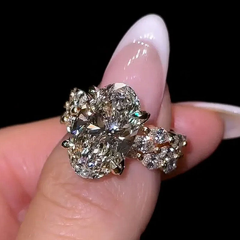 Sparkling 3PC Oval Cut Bridal Set With Marquise Cut Full Band