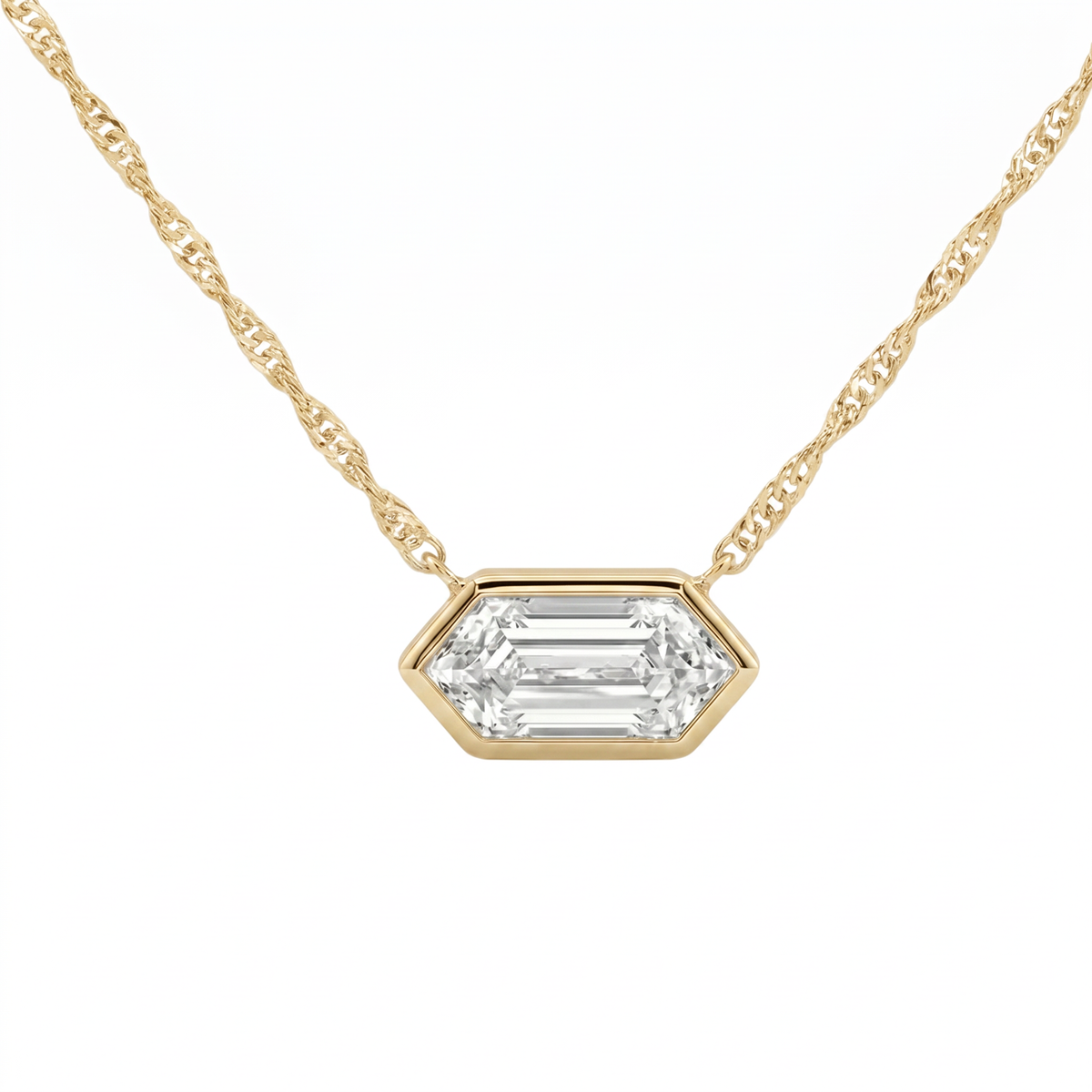 Certified 3/4Ct Long Hexagon Bezel Diamond East West Pendant Necklace Lab Grown