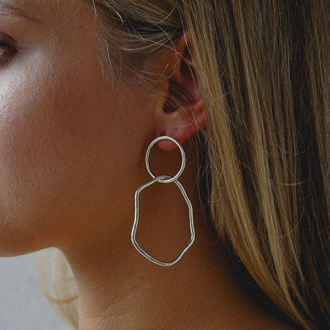Circle and Hammered Organic Shape earrings - Choose Your Metal