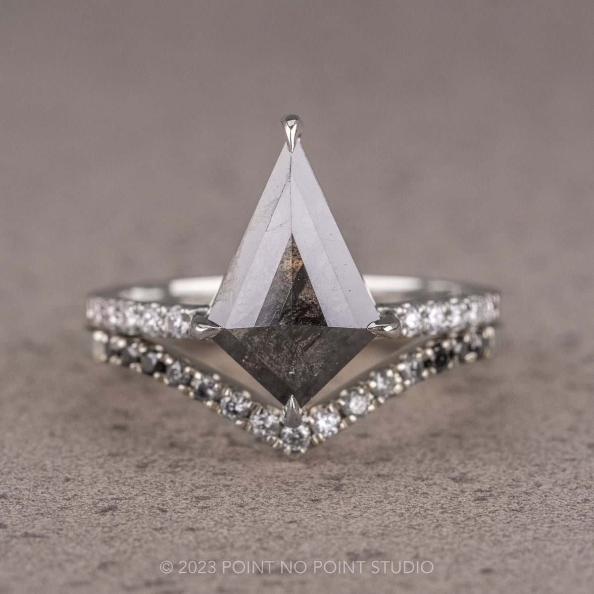 1.38 Carat Black Salt and Pepper Kite Diamond Engagement Ring, Jules Setting